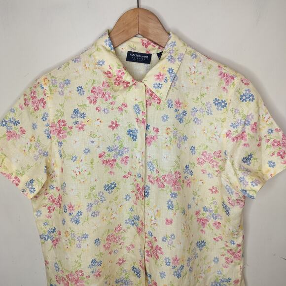 Liz Claiborne Floral Linen Shirt Button Front - Picture 2 of 9